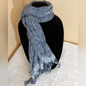 Vintage Black and White Plaid Seersucker Wrap Scarf